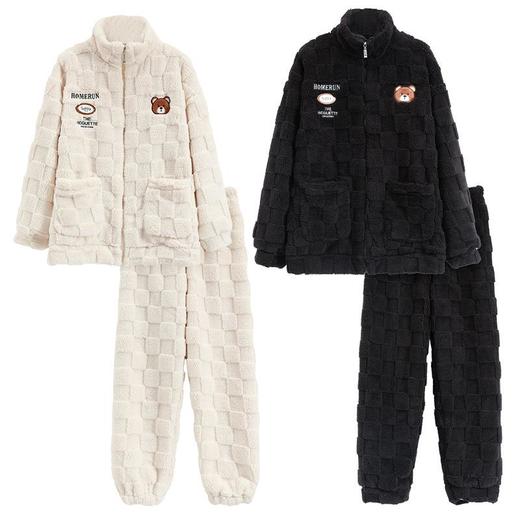 秋冬季小熊情侣睡衣女士软绵绵拉链开衫法兰绒男士加绒加厚珊瑚绒 商品图4