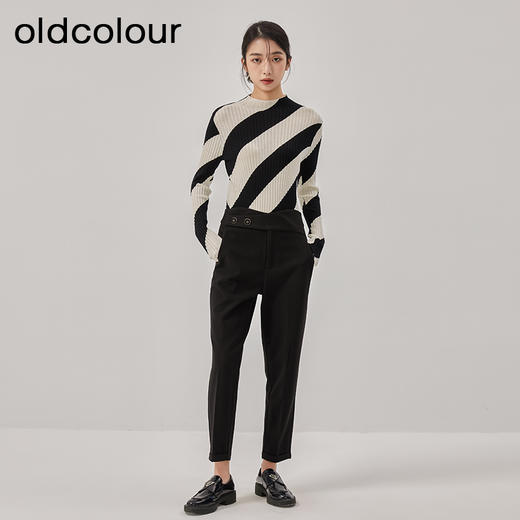 oldcolour冬新款高腰显瘦休闲直筒九分毛呢西装裤女O42073212 商品图3