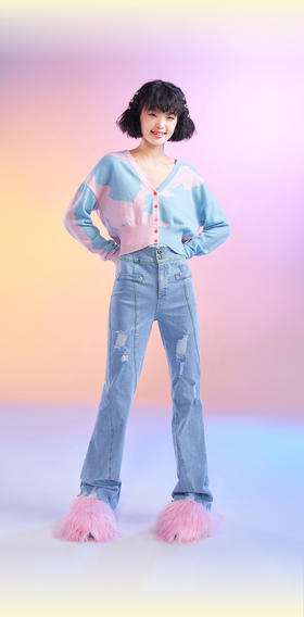 人物剪影撞色开衫