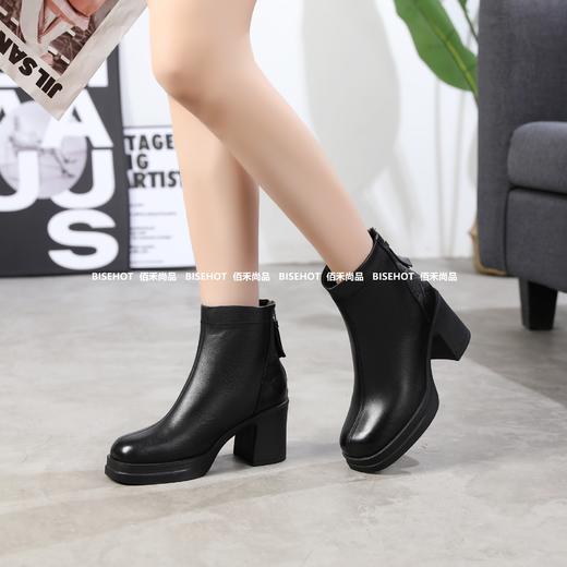 新品女士连体跟牛皮圆头加绒矮靴789B35537（W） 商品图1