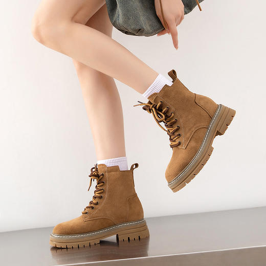 ZHR马丁靴女2023秋季新款厚底百搭潮流休闲复古创意双带绒感短靴 商品图2