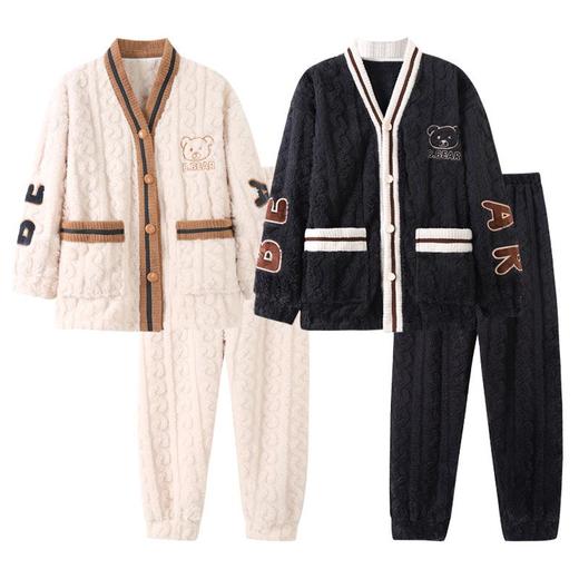 情侣睡衣女珊瑚绒加厚加绒V领开衫冬季法兰绒家居服男秋冬款套装 商品图4