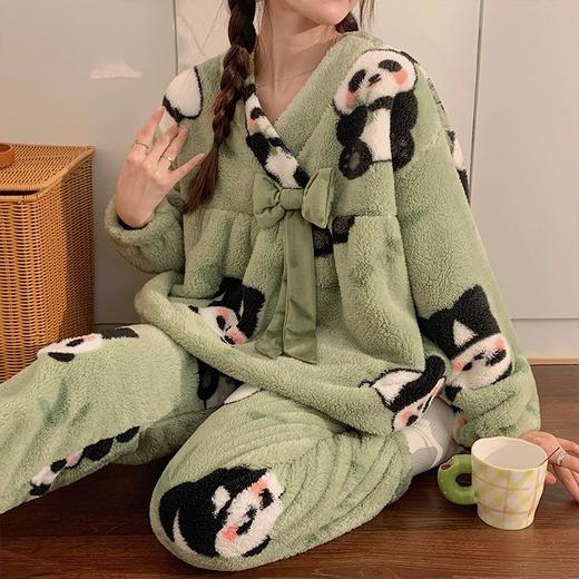 冬季珊瑚绒睡衣女秋冬季加厚加绒冬天法兰绒套装家居服2023年新款 商品图1