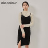 oldcolour冬新款黑色V领宽松开叉短款吊带连衣裙女O42104287 商品缩略图2