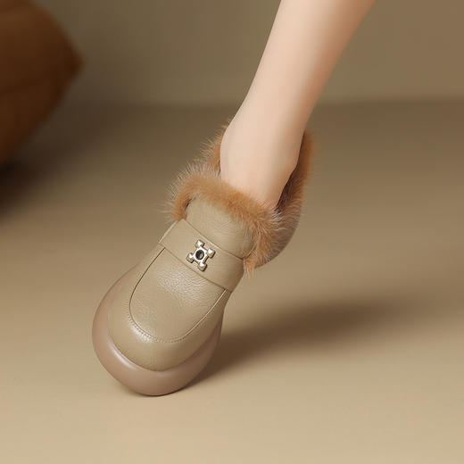 时尚保暖，头层羊皮厚底增高单鞋SF-1383 商品图1