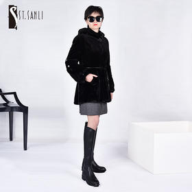 圣三利女装黑色中长款水貂皮SL114D002(01)