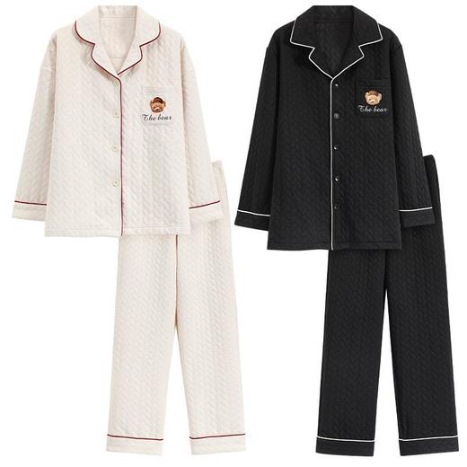 新款夹层情侣睡衣女长袖卡通套装秋冬季翻领开衫男士可外穿家居服 商品图4