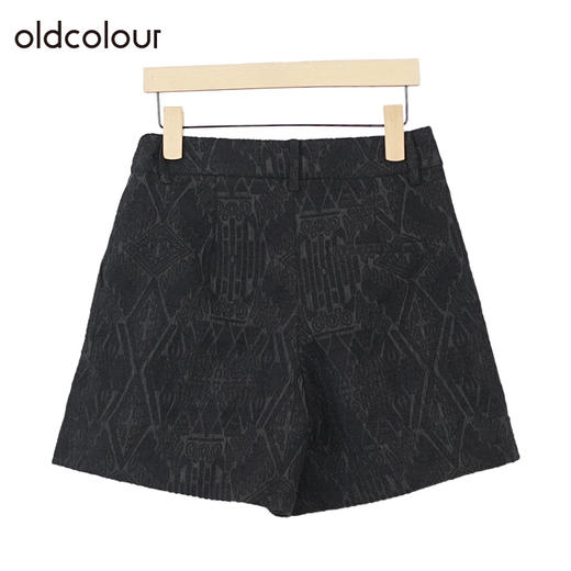 oldcolour黑色高腰短裤冬季新款印花简约百搭休闲裤女O42071221 商品图1