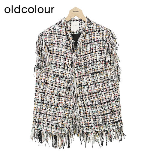 oldcolour小香风马甲背心冬季新款毛边粗花呢无领外套女O42032234 商品图0