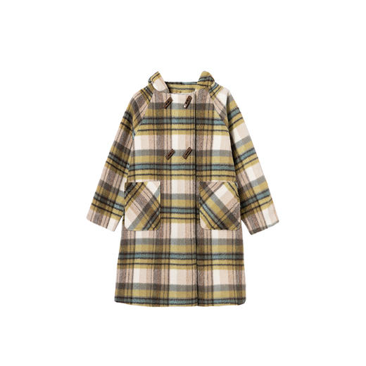 littletime童装中长款外套保暖格纹连帽女童呢子大衣2023秋冬新款 商品图4