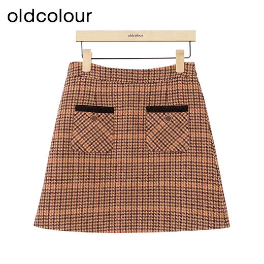 oldcolour复古高腰短裙冬季新款时尚气质格子百搭半身裙O42061272 商品图1
