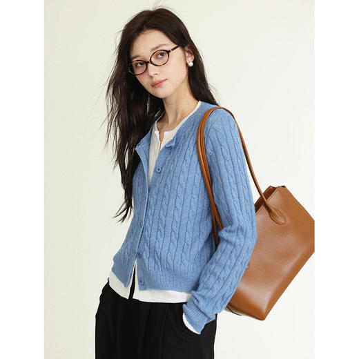 Even Vintage|美利奴羊毛 基础款复古英伦绞花假两件秋冬针织开衫 商品图1