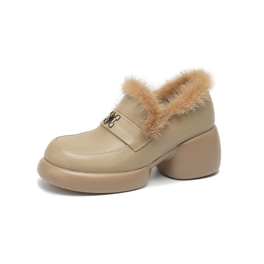 时尚保暖，头层羊皮厚底增高单鞋SF-1383 商品图14