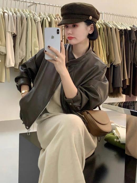 秋冬【咖色皮衣外套】皮夹克港风 短款复古开衫外套 机车美式外套 商品图3