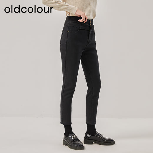 oldcolour冬季新款高腰显瘦弹力铅笔裤加厚深色牛仔裤女O44113429 商品图4