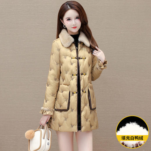中式复古加厚保暖羽绒服，冬款长袖修身洋气妈妈装白鸭绒外套QYM-OMS-ZXB3812-L 商品图1