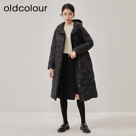 oldcolour冬季新款黑色气质立领连帽长款羽绒服女O43093358 商品图3