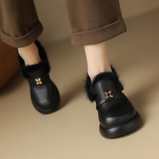 时尚保暖，头层羊皮厚底增高单鞋SF-1383 商品图6