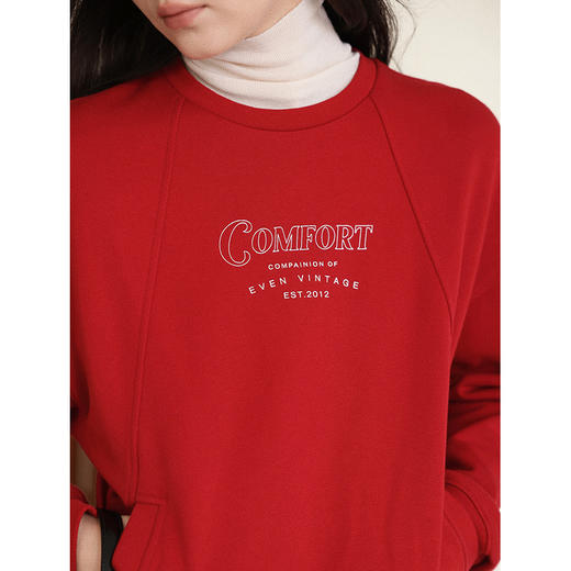 Even Vintage | 休闲时髦 高品质圆领落肩立体简约插袋宽松卫衣女 商品图1