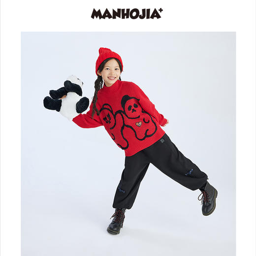 漫画家潮童装冬季卡通提花圆领套头毛衣儿童宽松弹力上衣羊毛混纺 商品图1