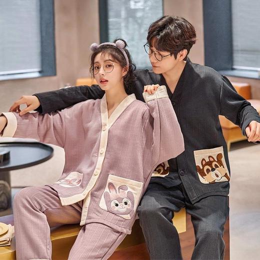 秋冬季情侣睡衣保暖加厚三层夹层空气棉睡衣女家居服套装韩版 商品图1