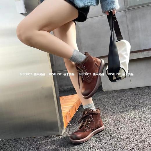 新品女士圆头美拉德系列加绒女矮靴653B35577（W） 商品图5