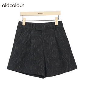 oldcolour黑色高腰短裤冬季新款印花简约百搭休闲裤女O42071221