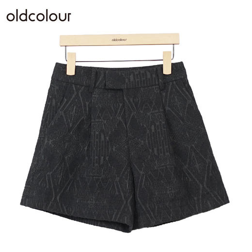 oldcolour黑色高腰短裤冬季新款印花简约百搭休闲裤女O42071221 商品图0