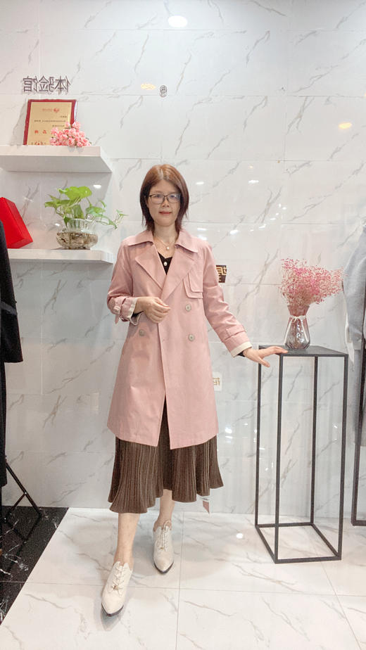 C6369        时尚英伦拼色收腰显瘦百搭中长款风衣外套（特价不退换） 商品图2