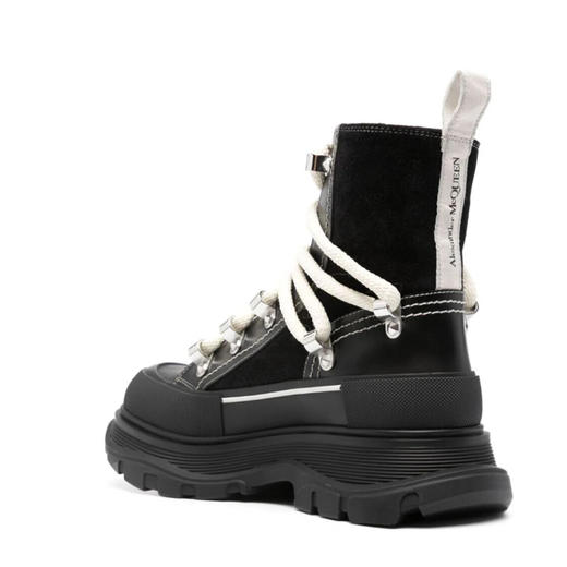ALEXANDER MCQUEEN 亚历山大.麦昆 女士皮革字母徽标压花系带中靴 黑色 766899 WIED4 1694 商品图3
