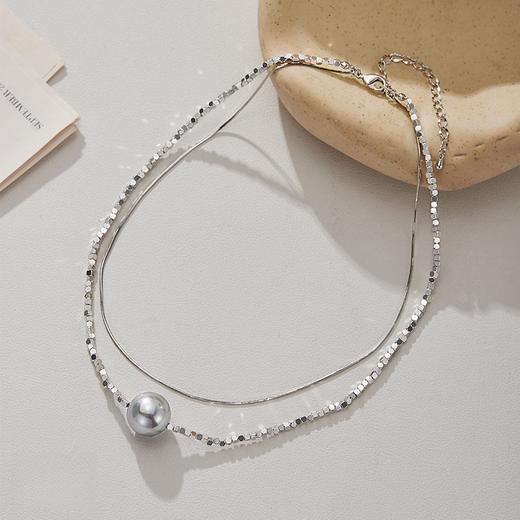 Oflye潮流饰品 法式复古双层碎银子珍珠项链女小众设计感颈链时尚气质轻奢锁骨链 商品图3