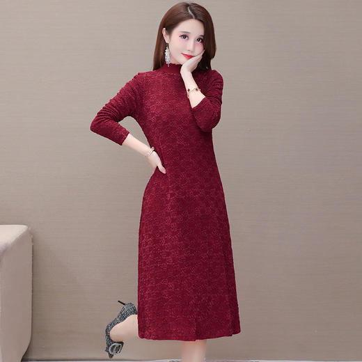 中长款加绒时尚连衣裙，秋冬款半高领通勤修身大码内搭打底裙QYM-OMS-CB0220-L 商品图2