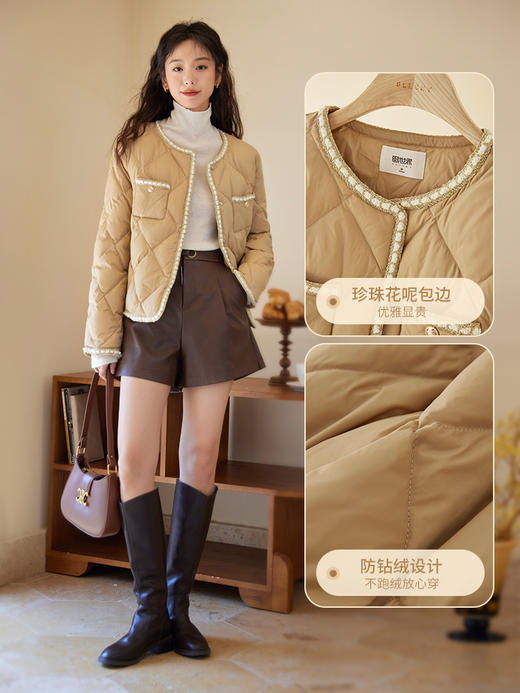 【149元福袋，不支持退换】熙世界美拉德小香风轻薄羽绒服女冬季白鸭绒短款外套 商品图4