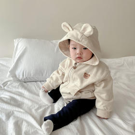 【加厚连帽设计！俏皮可爱】秋冬新款韩版加绒小外套ins款，小动物造型小童夹克连帽衫，柔软舒适，透气性好，不易起球；多种颜色可供选择 时尚与可爱并存 hh