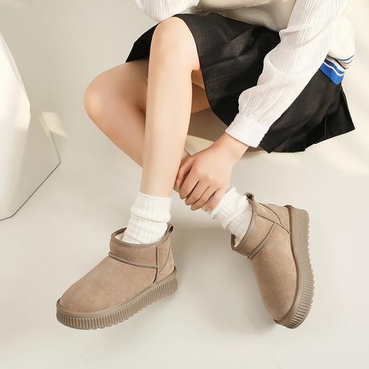 ZHR雪地靴女2023秋季新款时尚可爱休闲百搭加绒饼干底纹平口短靴 商品图11