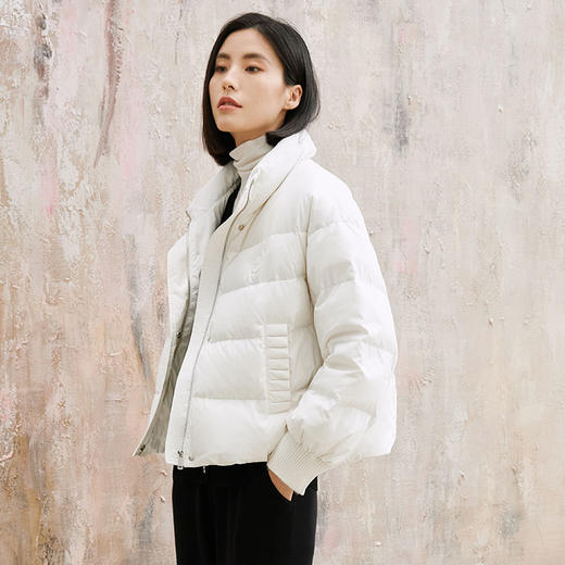 玳莎白色简约羽绒服女2023年冬季新款保暖立领面包服通勤百搭短外套  DD41303 商品图2