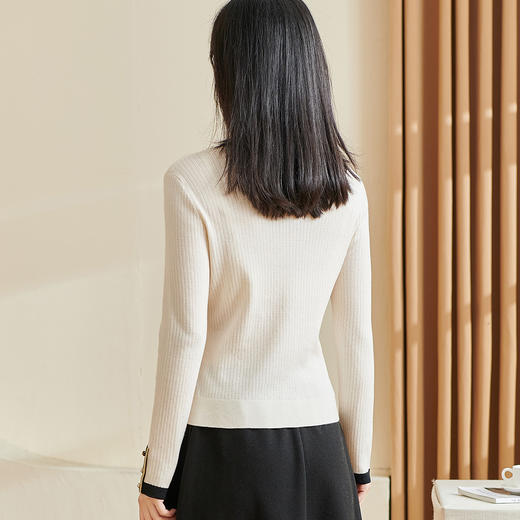 米思阳2026春季新款知性气质拼色针织衫v领花边长袖微弹上衣2651 商品图2