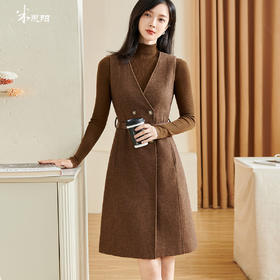 米思阳2025秋冬季新款简约气质时尚套装羊毛双排扣裙子两件套厚3181