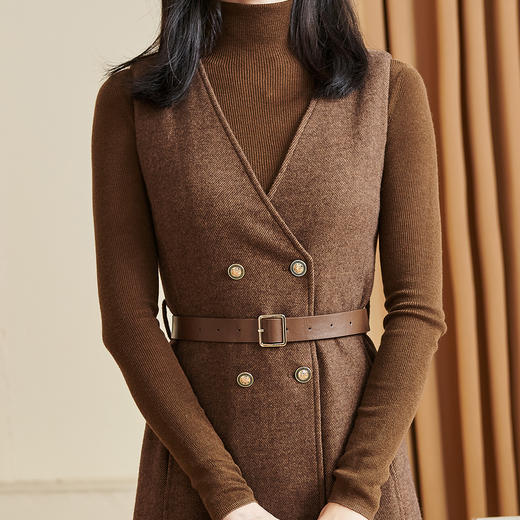 米思阳2025秋冬季新款简约气质时尚套装羊毛双排扣裙子两件套厚3181 商品图4