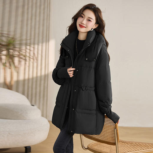 HR WZ1186159纯色中长款羽绒服气质时尚防风加厚保暖外套 商品图1