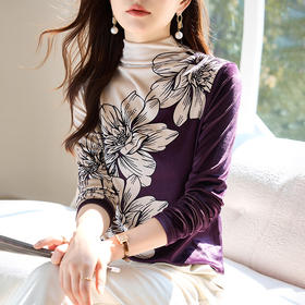 金丝绒内搭T恤，冬季新款印花加绒加厚洋气减龄显瘦打底衫KQL-A35N5387