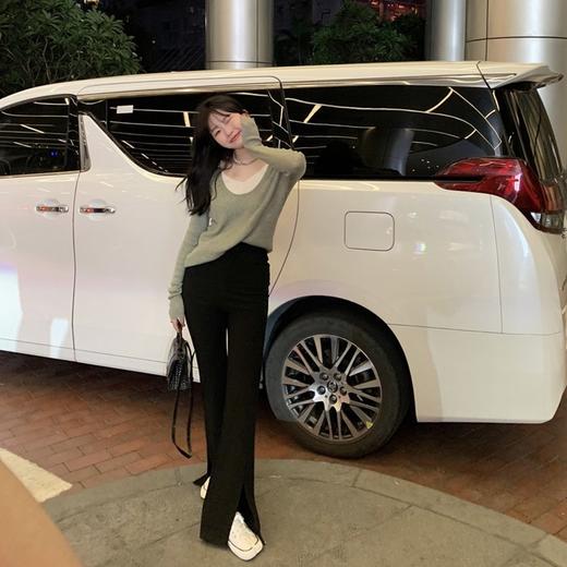 芥末绿针织衫【宽松设计感修身毛衣】假两件内搭 秋冬长袖打底衫 商品图1