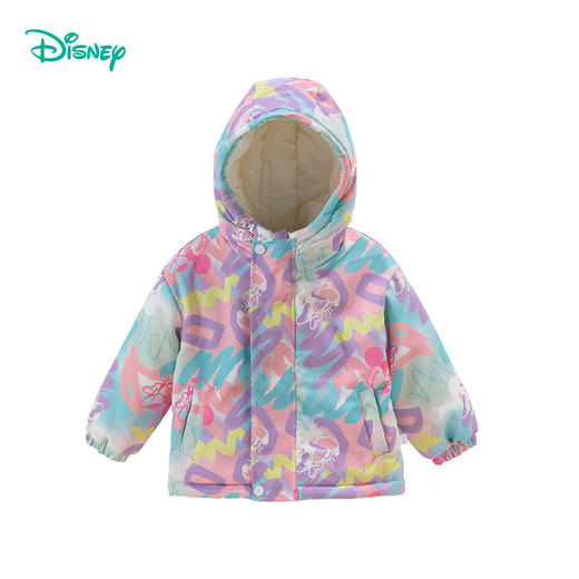 迪士尼童装女童夹棉外套冬季米妮宝宝满印卡通连帽加厚保暖上衣ZD4CS001 商品图7