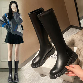 ZHR骑士靴女2023秋季新款简美圆头休闲百搭潮流厚底长筒靴女