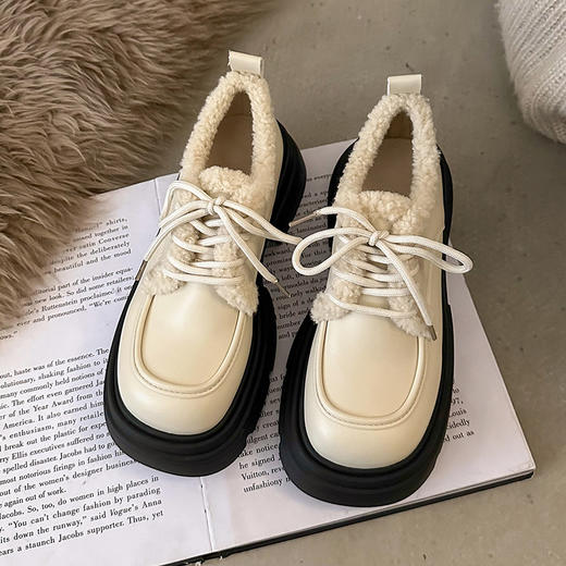 秋冬厚底【英伦风加绒小皮鞋】 系带学院风 保暖通勤乐福鞋 商品图2
