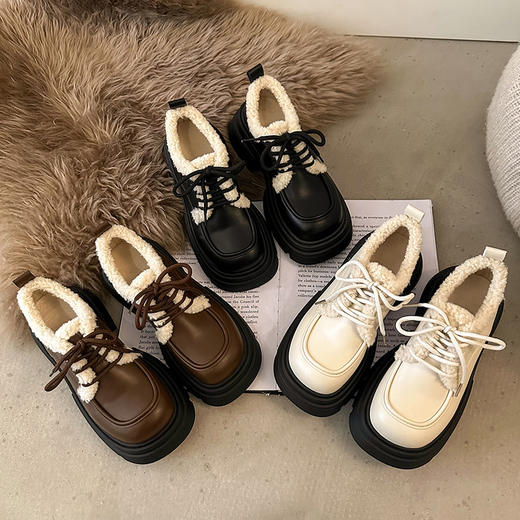 秋冬厚底【英伦风加绒小皮鞋】 系带学院风 保暖通勤乐福鞋 商品图0