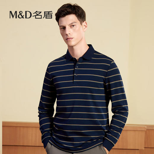 【名盾】MD名盾男士POLO衫秋冬新款商务休闲条纹翻领长袖11577 商品图2