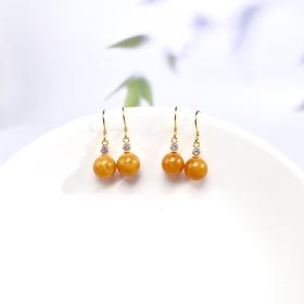 蜜蜡耳钉-圆珠耳坠