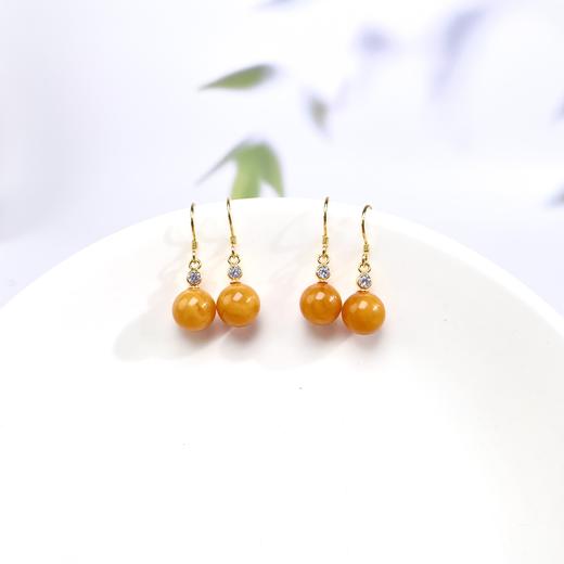 蜜蜡耳钉-圆珠耳坠 商品图0