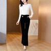 雀说新品时尚洋气高腰金属扣装饰微喇裤长裤AL 2609 商品缩略图3
